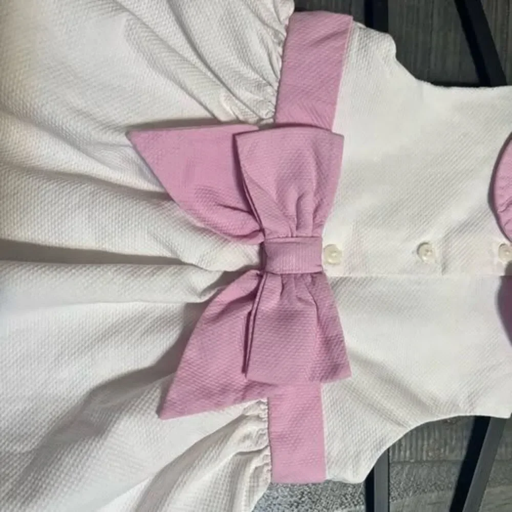 Gymboree White Dress with Pink Collar and Pastel Stripe Trim